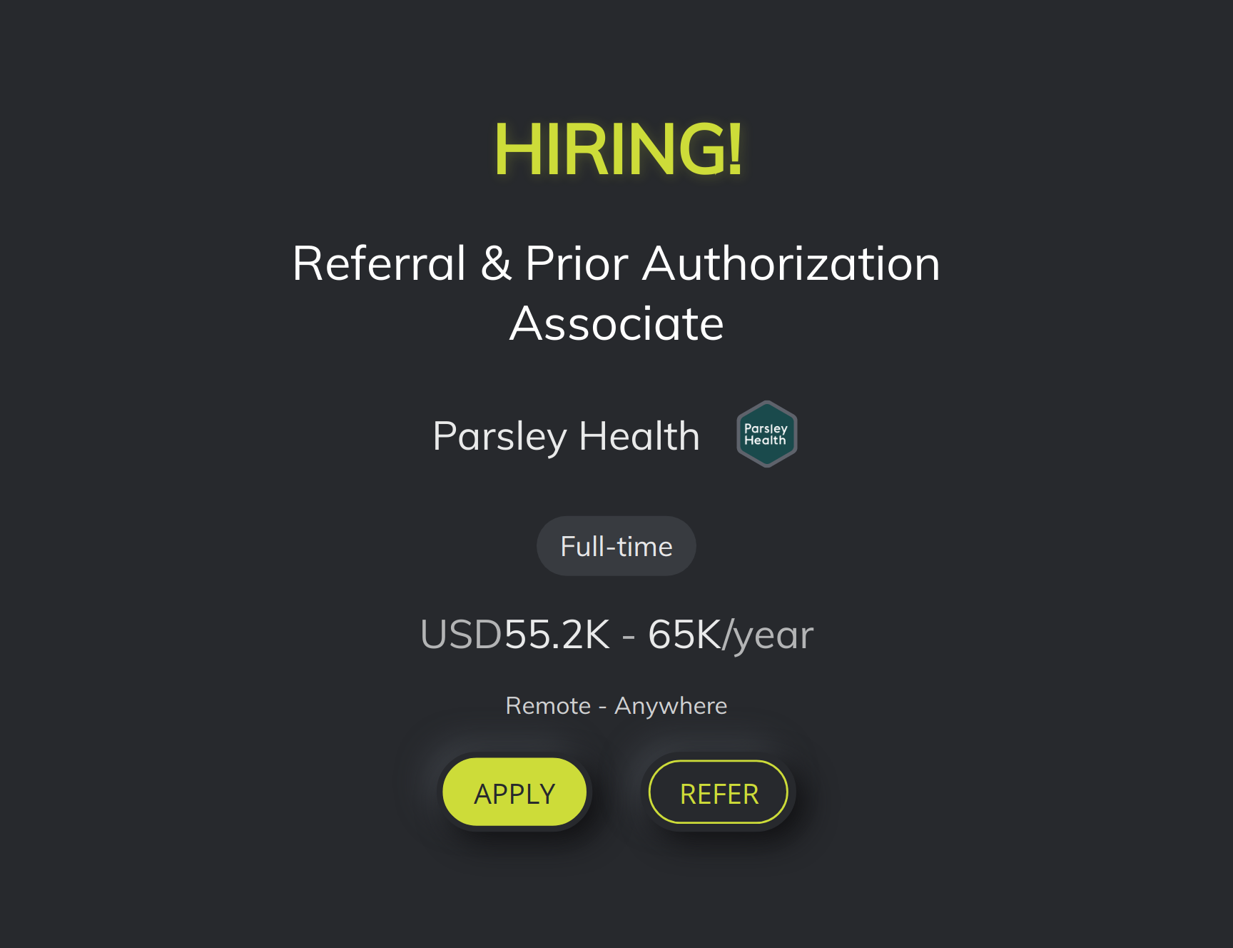 Referral & Prior Authorization Associate at Parsley Health Torre
