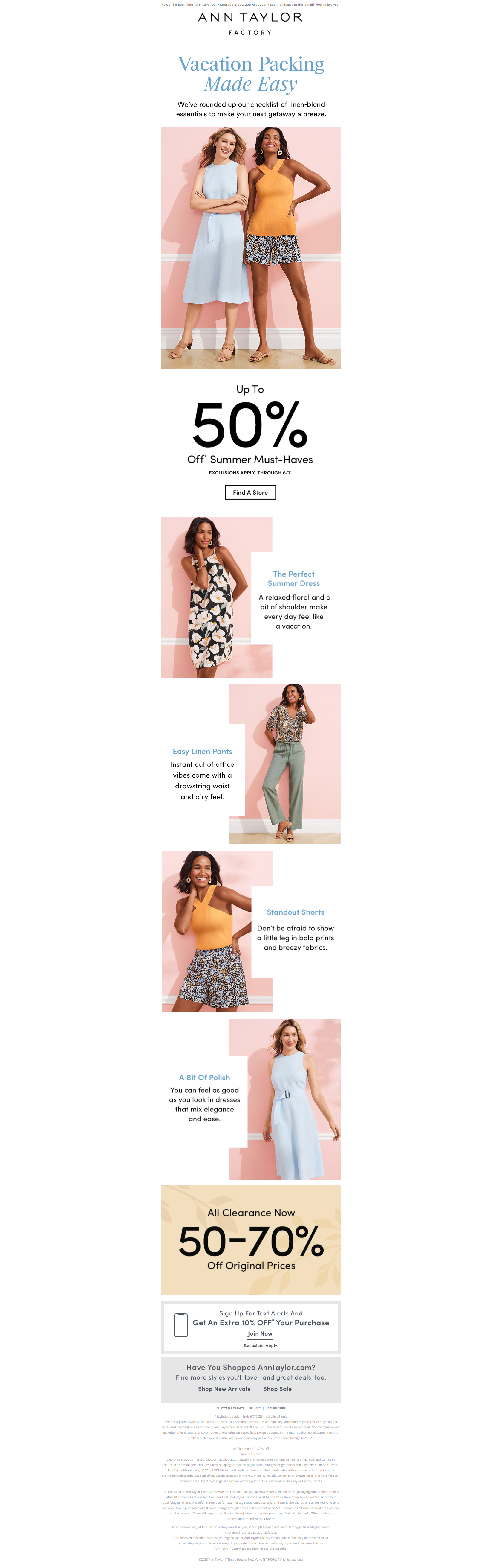 Every Look For Your Packing List, Now Up To 50% Off - Ann Taylor Factory Newsletter