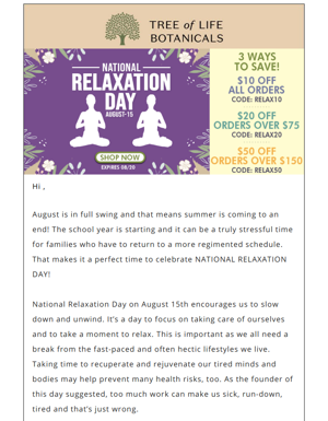 National Relaxation Day! Save $50 Off Your Order!