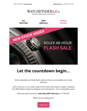 Unbeatable Rolex Flash Sale Extended - New Stock Added!