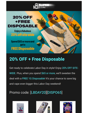 Labor Day Sale: 20% Off Sitewide + Free Disposable On $65+!