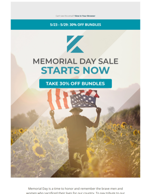 30% Off For Memorial Day!
