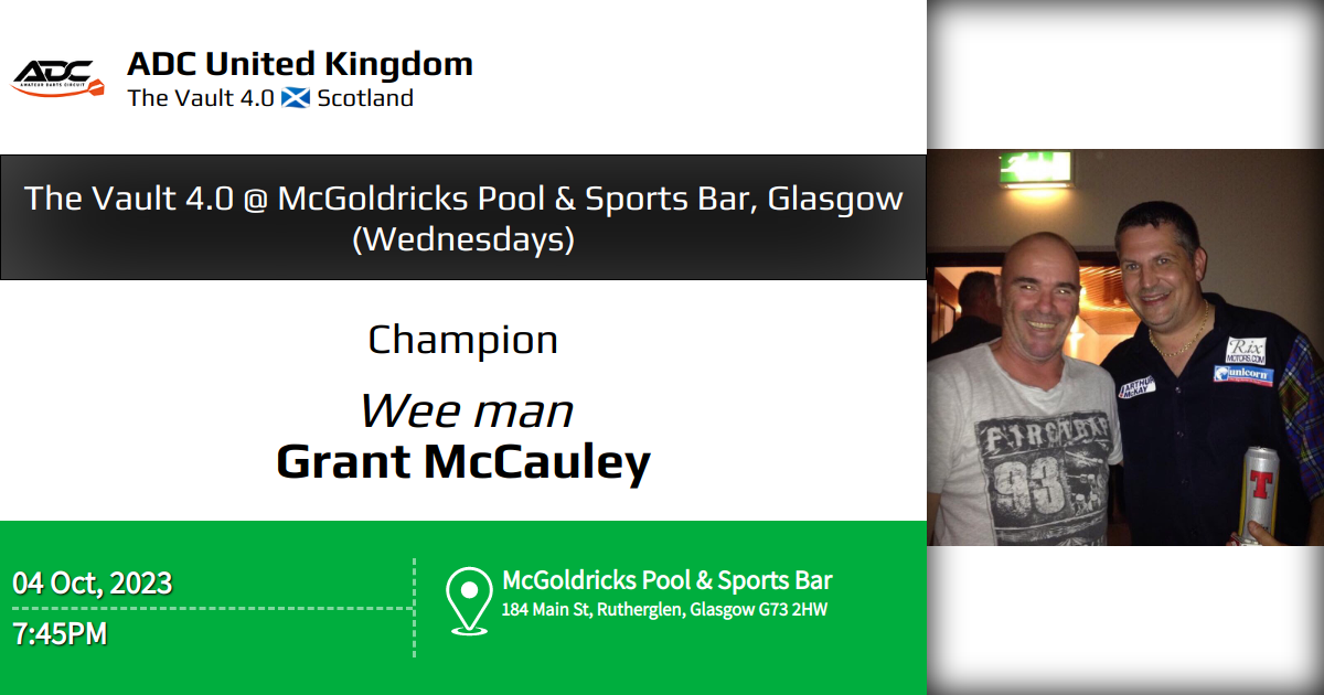 The Vault 4.0 McGoldricks Pool & Sports Bar, Glasgow (Wednesdays)