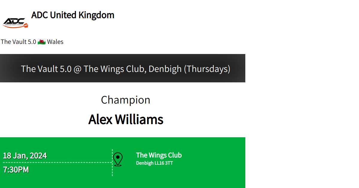 The Vault 5.0 The Wings Club, Denbigh (Thursdays)