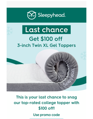 ❄️ Last Chance For $100 Off Twin XL Gel Toppers!
