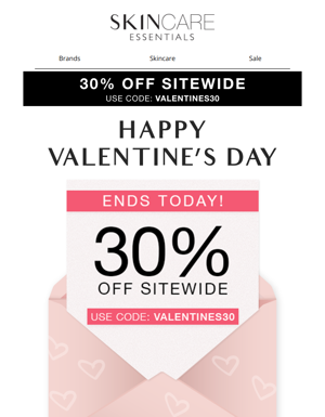 Final Hours: 30% Off Valentine's Day Sale Ends Tonight!⏰