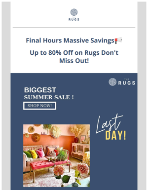 Final Hours, Massive Savings: Up To 80% Off On Rugs - Don't Miss Out!📢🔜