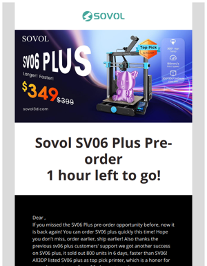 SV06 PLUS😍 Available For Pre-order Again! Larger, Faster, High Temp!