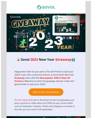 Want A Free SV06 I3 Style 3D Printer To Start Your 2023? Sovol 2023 New Year Giveaway Starts! 🎉