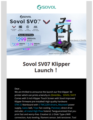 Sovol SV07 Klipper Release $299 Early Bird Price!⏰⏰