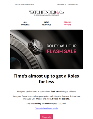 Our 48-hour Rolex Flash Sale Ends Soon!